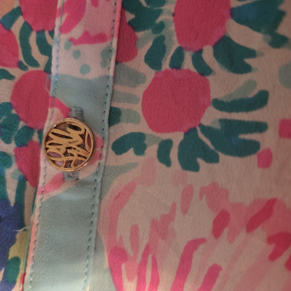 🌸 Lilly Pulitzer Elsa 100% Silk,  Gypsea Top In Serene Blue. Size SM. - Picture 5 of 7